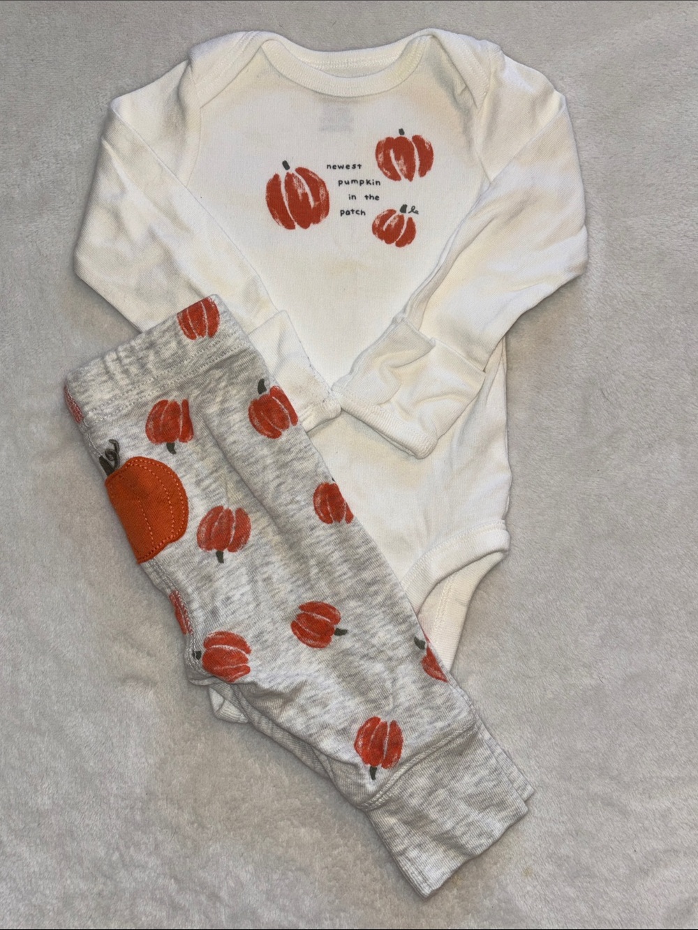 Carters White & Orange Pumpkin Print Baby One-Piece Bodysuit matching set